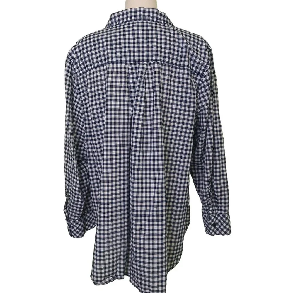Lane Bryant Womens Blue & White Plaid Button-Up Shirt 24W Long Sleeve Cotton - Picture 3 of 13